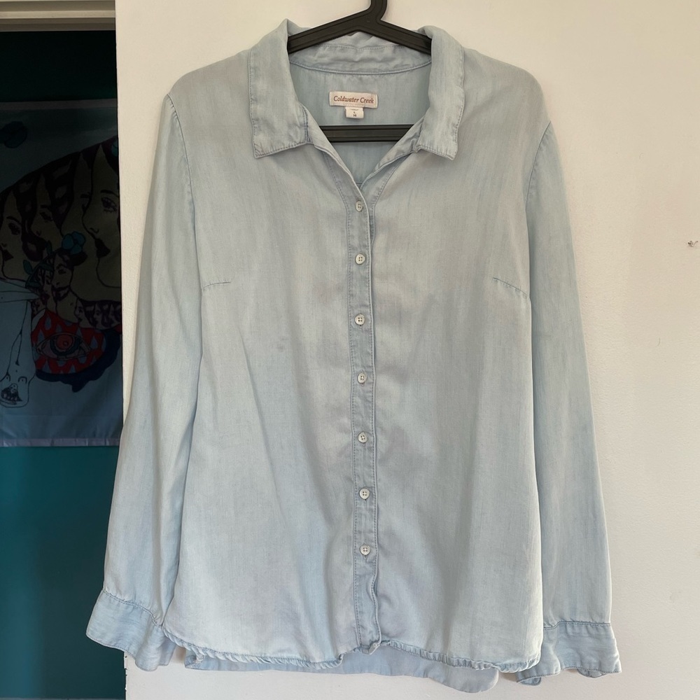 Coldwater Creek Sky Blue Button Up Lightweight Shirt - Picture 3 of 7